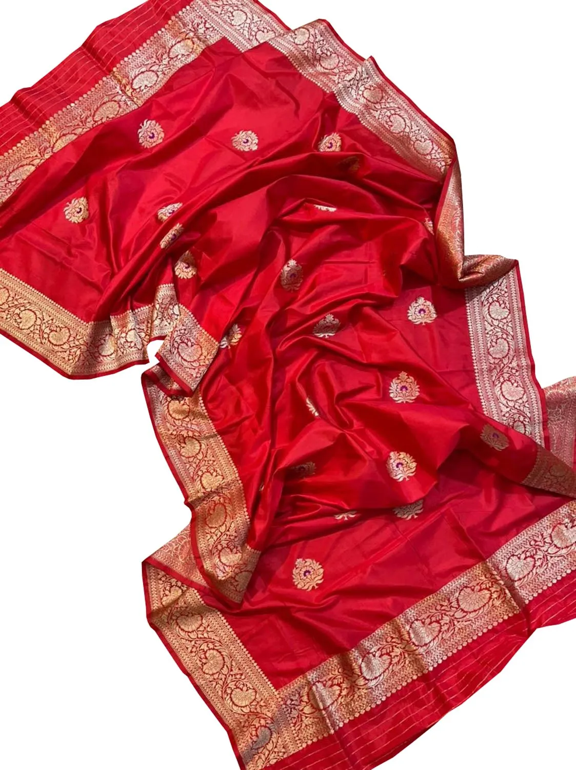 Shop Red Banarasi Handloom Pure Katan Silk Dupatta Online - Exclusive Collection