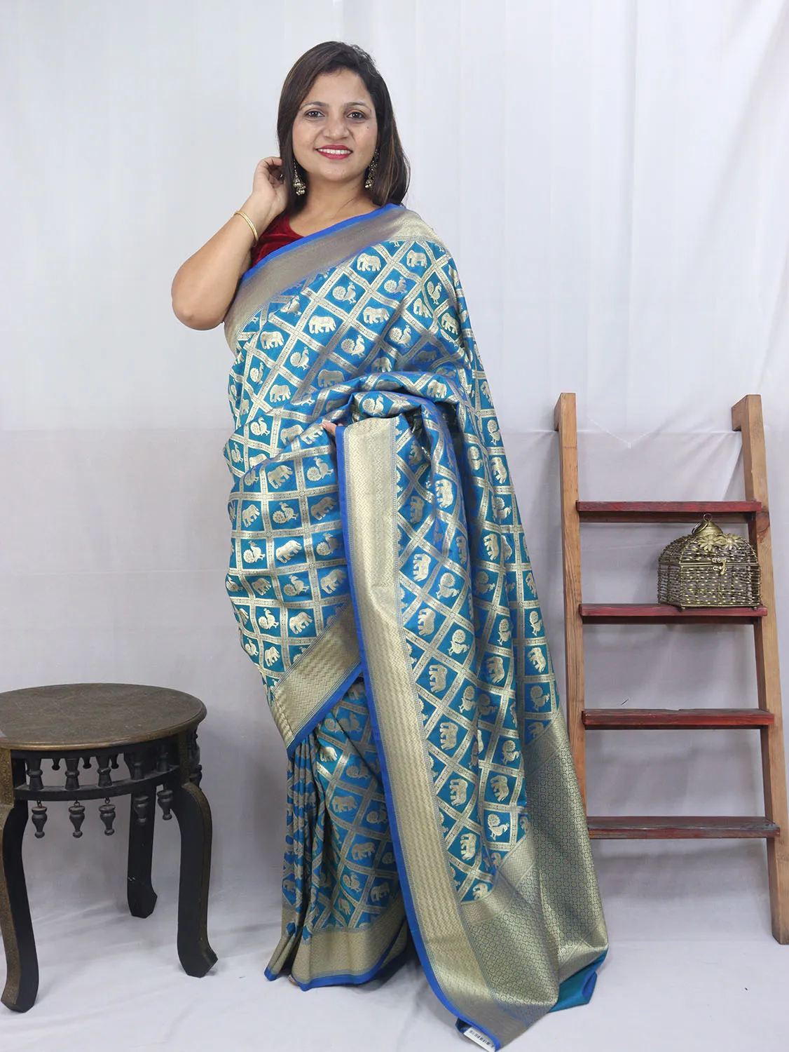 Shop the Finest Blue Handloom Banarasi Silk Saree Online - Exclusive Collection
