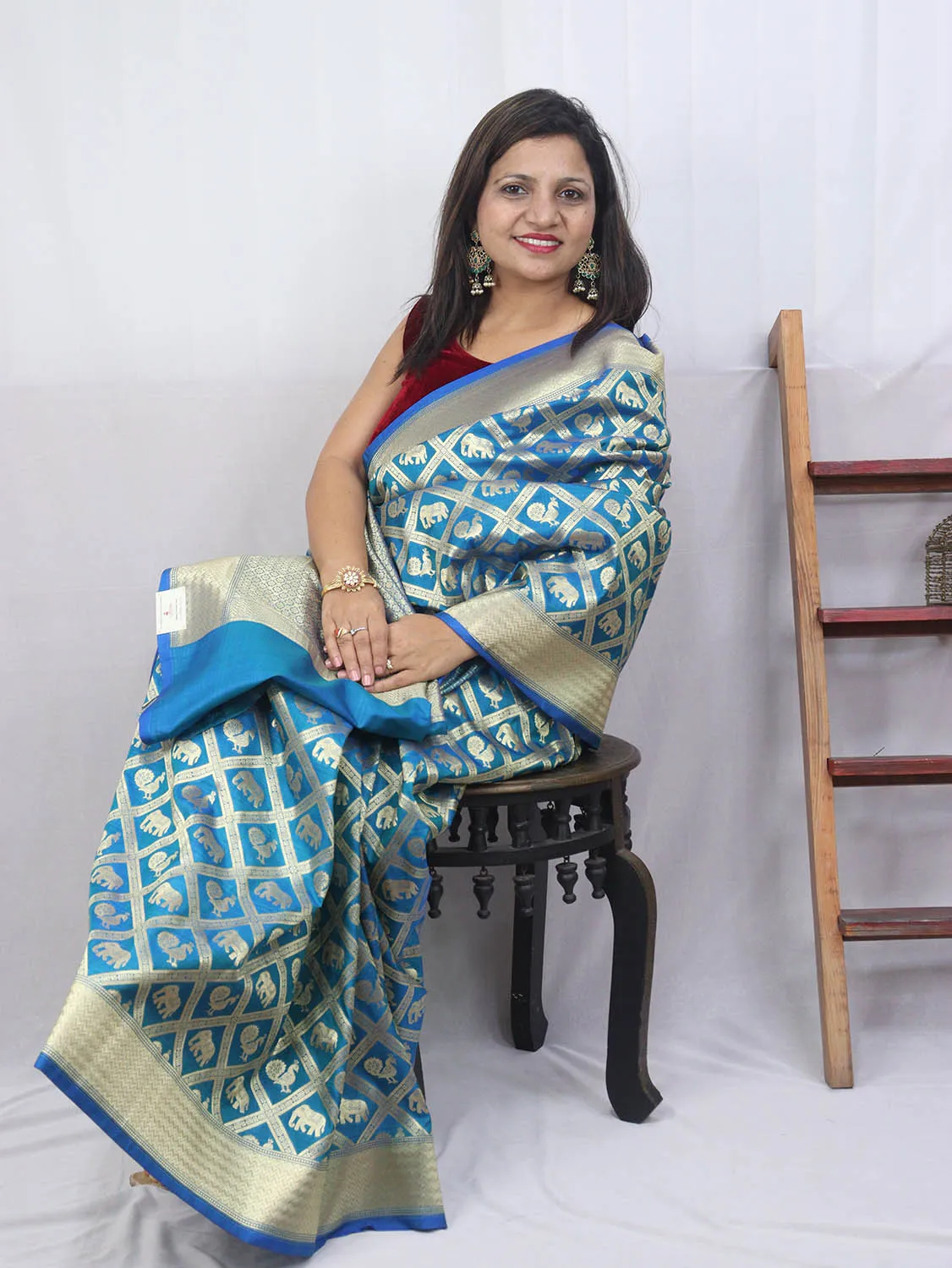 Shop the Finest Blue Handloom Banarasi Silk Saree Online - Exclusive Collection
