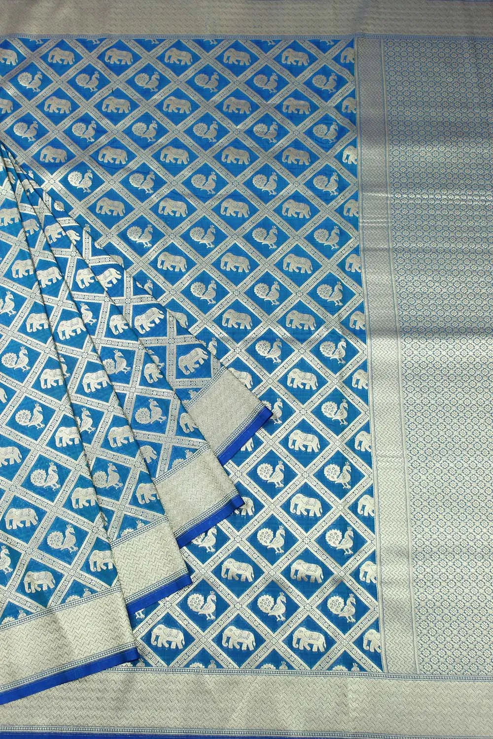 Shop the Finest Blue Handloom Banarasi Silk Saree Online - Exclusive Collection