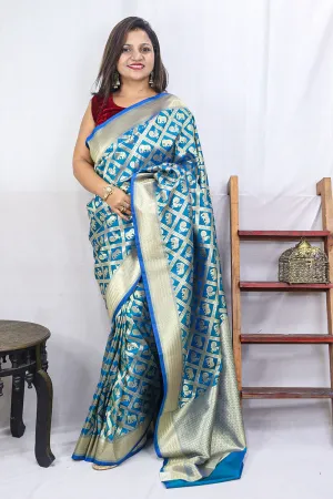 Shop the Finest Blue Handloom Banarasi Silk Saree Online - Exclusive Collection