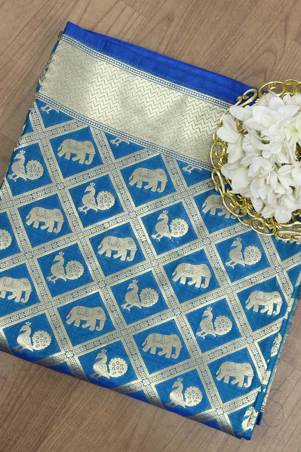 Shop the Finest Blue Handloom Banarasi Silk Saree Online - Exclusive Collection