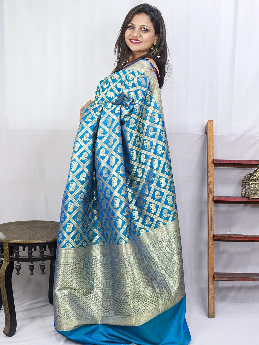 Shop the Finest Blue Handloom Banarasi Silk Saree Online - Exclusive Collection