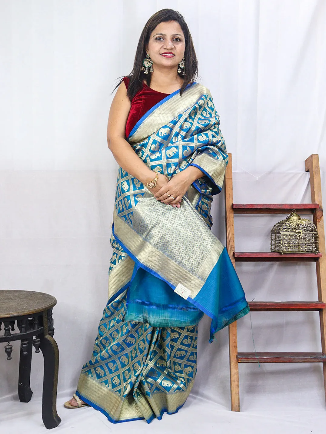 Shop the Finest Blue Handloom Banarasi Silk Saree Online - Exclusive Collection