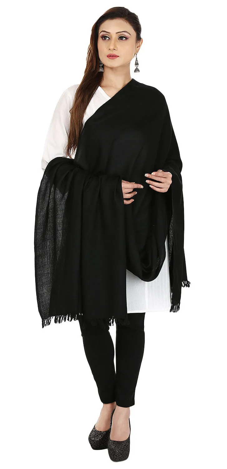 Solid Color Pure Wool Shawl Scarves Womens Indian Clothing (Black, 80 x 40 inches)