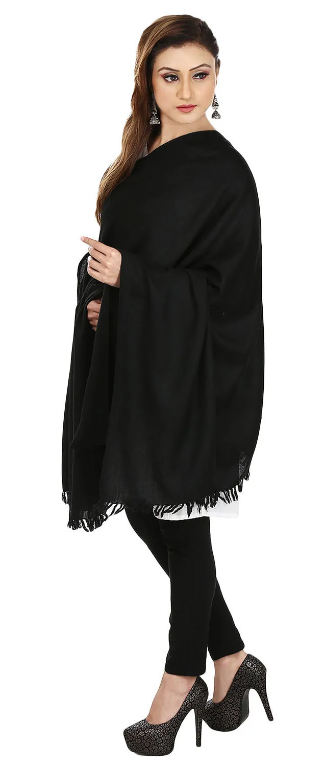 Solid Color Pure Wool Shawl Scarves Womens Indian Clothing (Black, 80 x 40 inches)