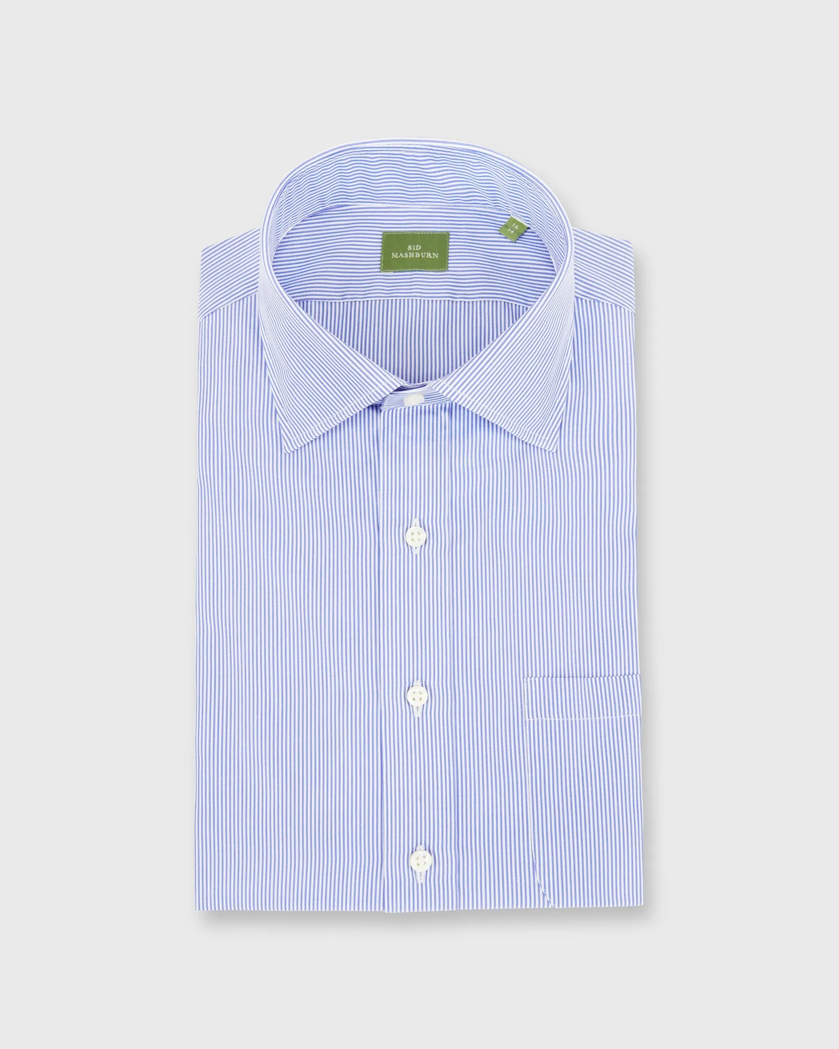 Spread Collar Dress Shirt in Blue Small Bengal Stripe Poplin