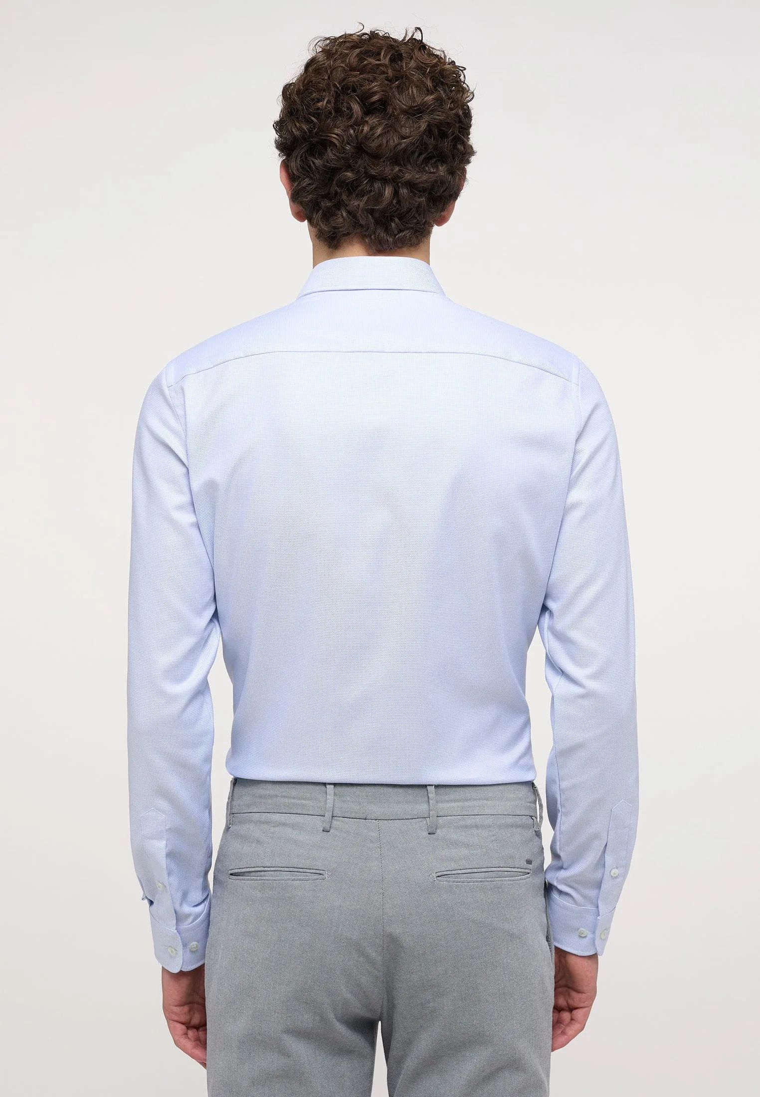 'Structured Twill' In Sky Blue - Slim Fit - Textured Weave Cotton Twill Dress Shirt with Cutaway Collar by Eterna 1863
