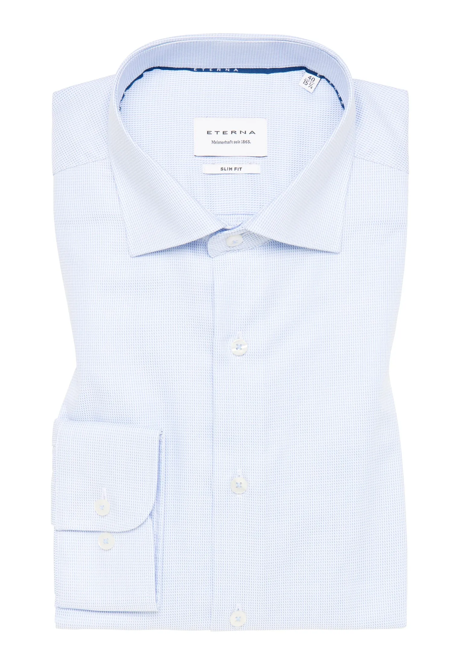 'Structured Twill' In Sky Blue - Slim Fit - Textured Weave Cotton Twill Dress Shirt with Cutaway Collar by Eterna 1863