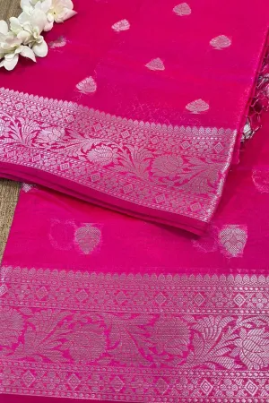 Stunning Pink Banarasi Kora Silk Saree