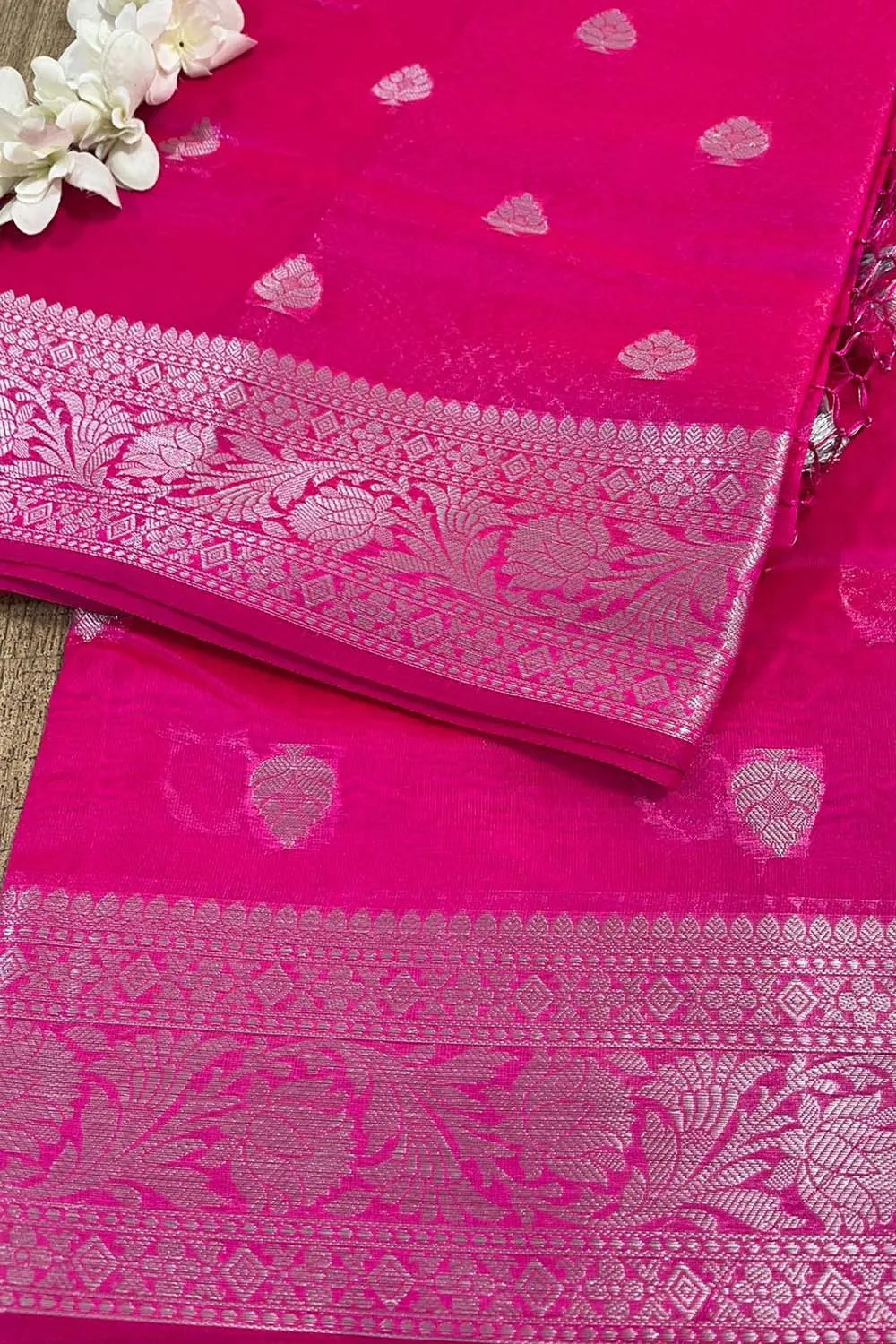 Stunning Pink Banarasi Kora Silk Saree