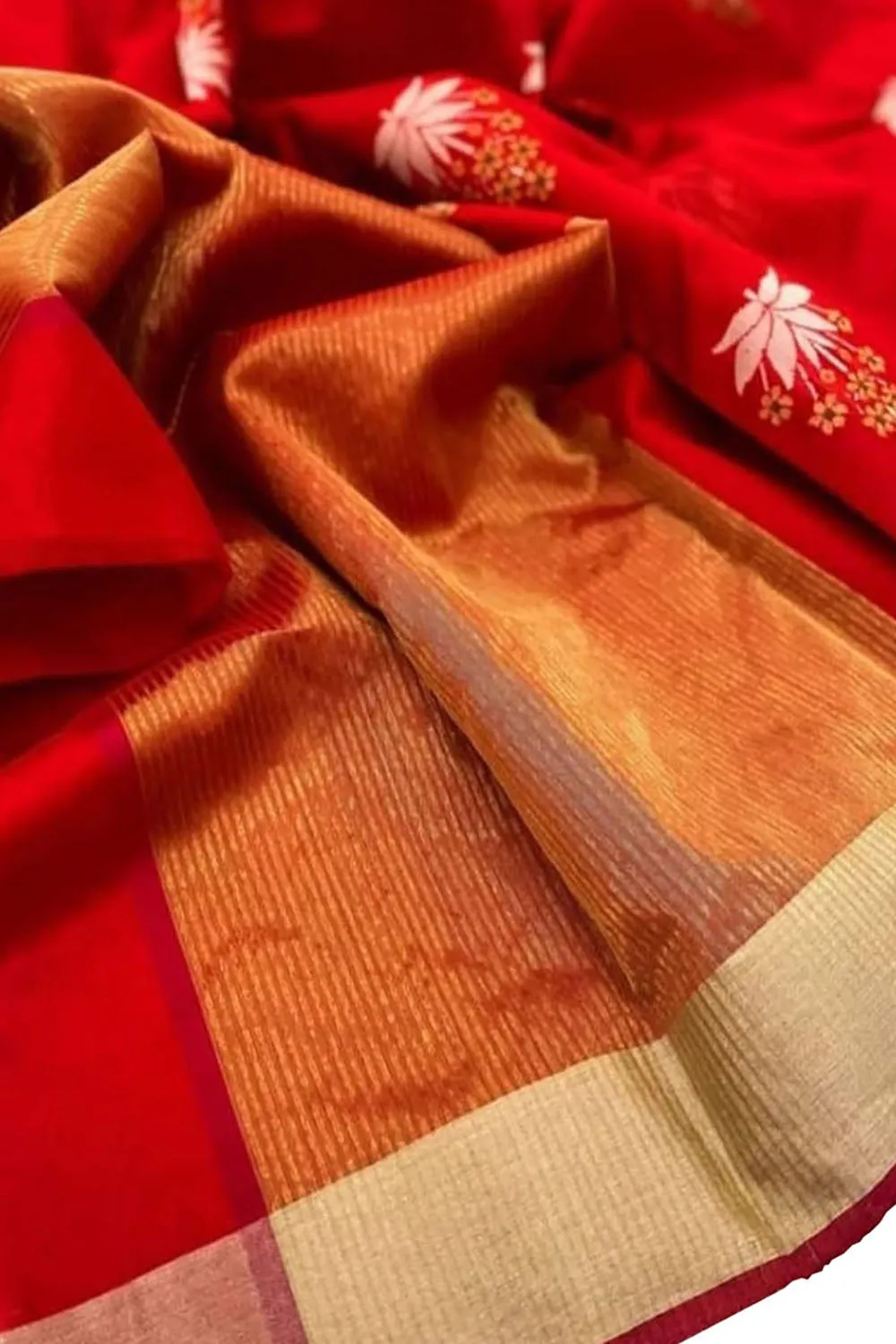 Stunning Red Chanderi Handloom Silk Saree