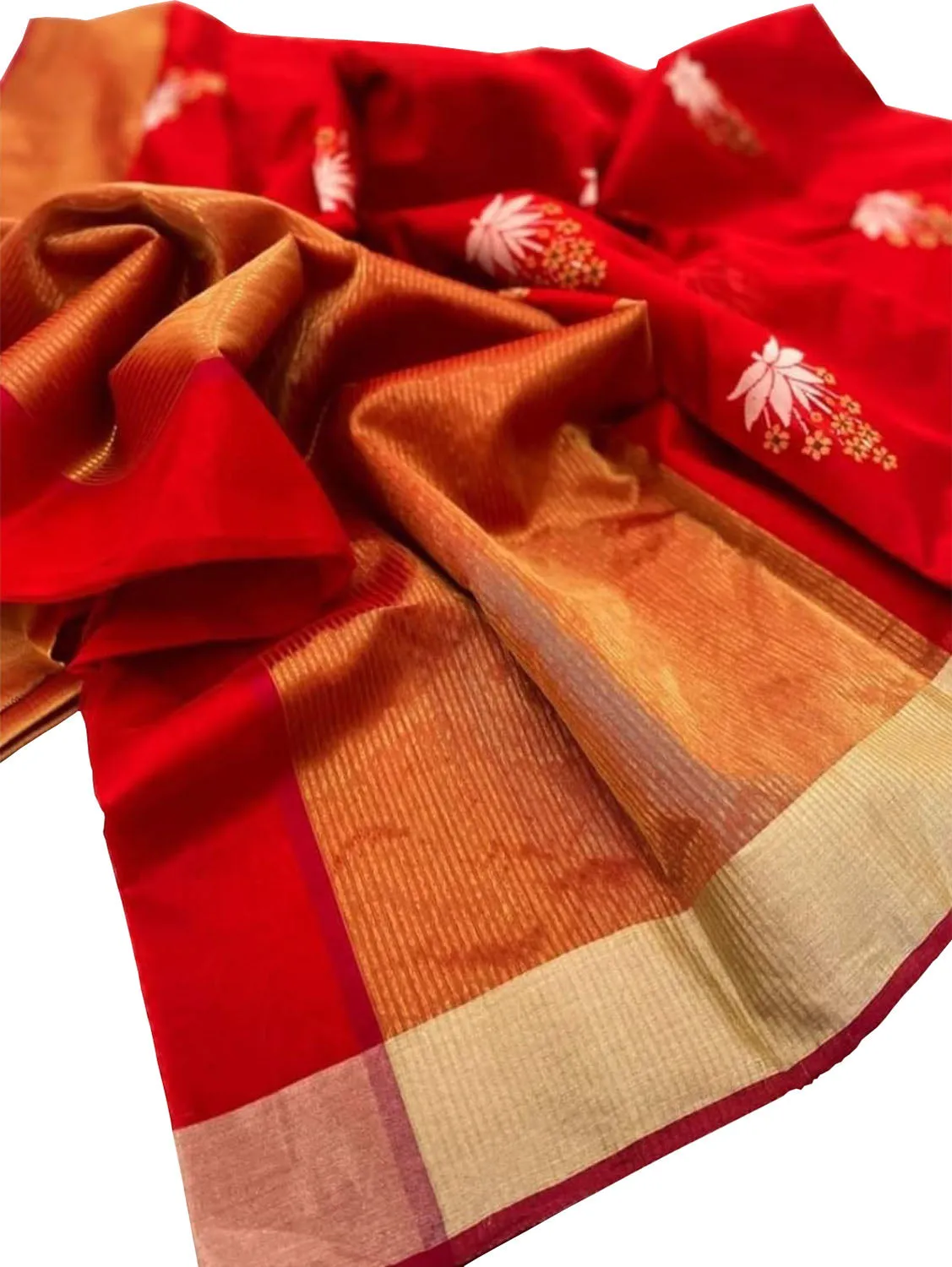 Stunning Red Chanderi Handloom Silk Saree
