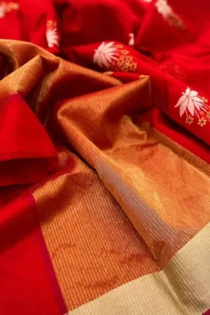 Stunning Red Chanderi Handloom Silk Saree