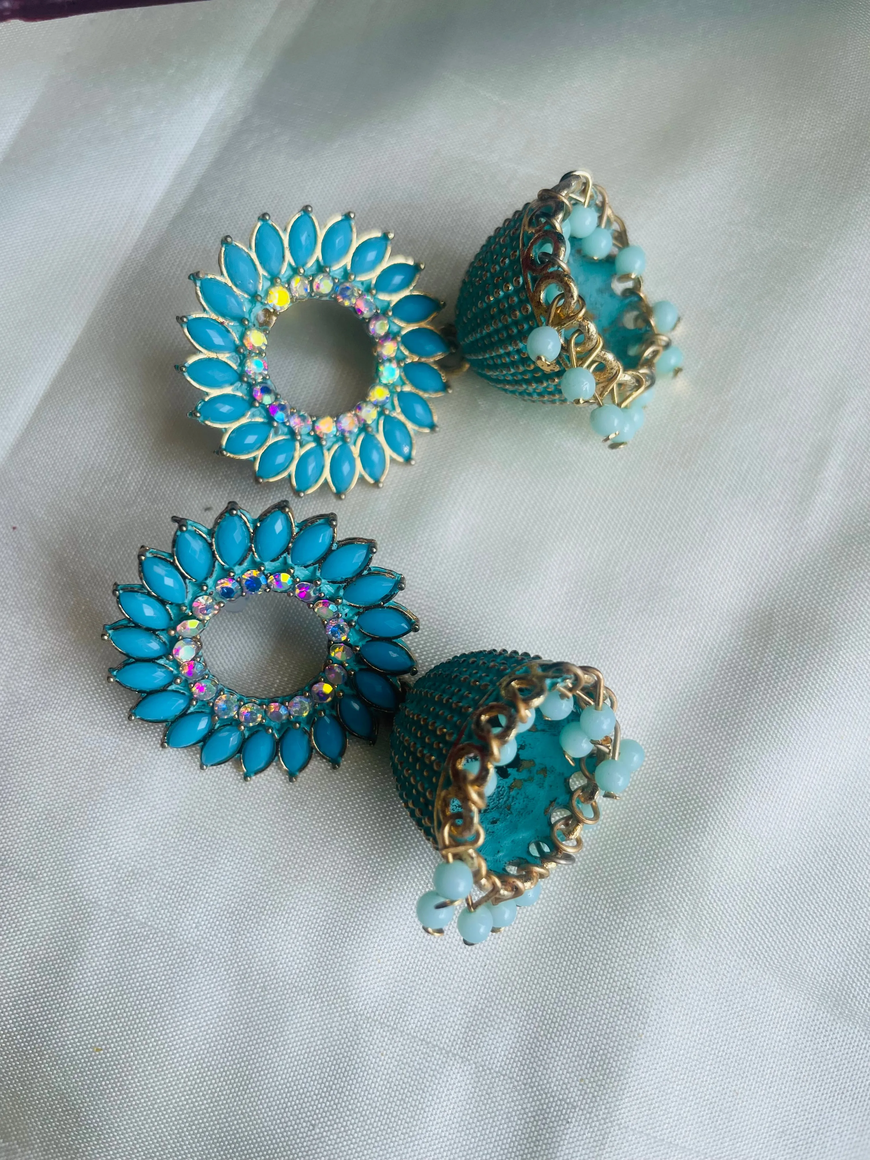 SUN FLOWER AQUA JHUMKIS