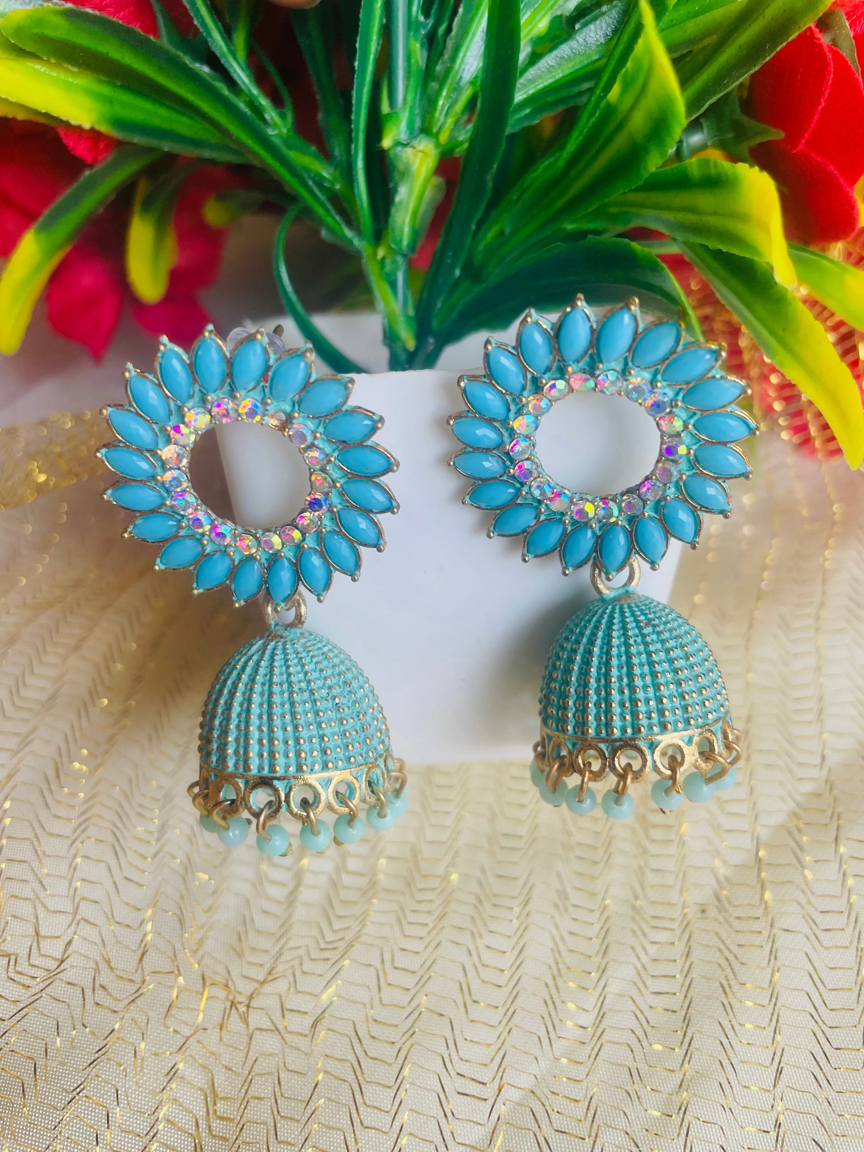 SUN FLOWER AQUA JHUMKIS
