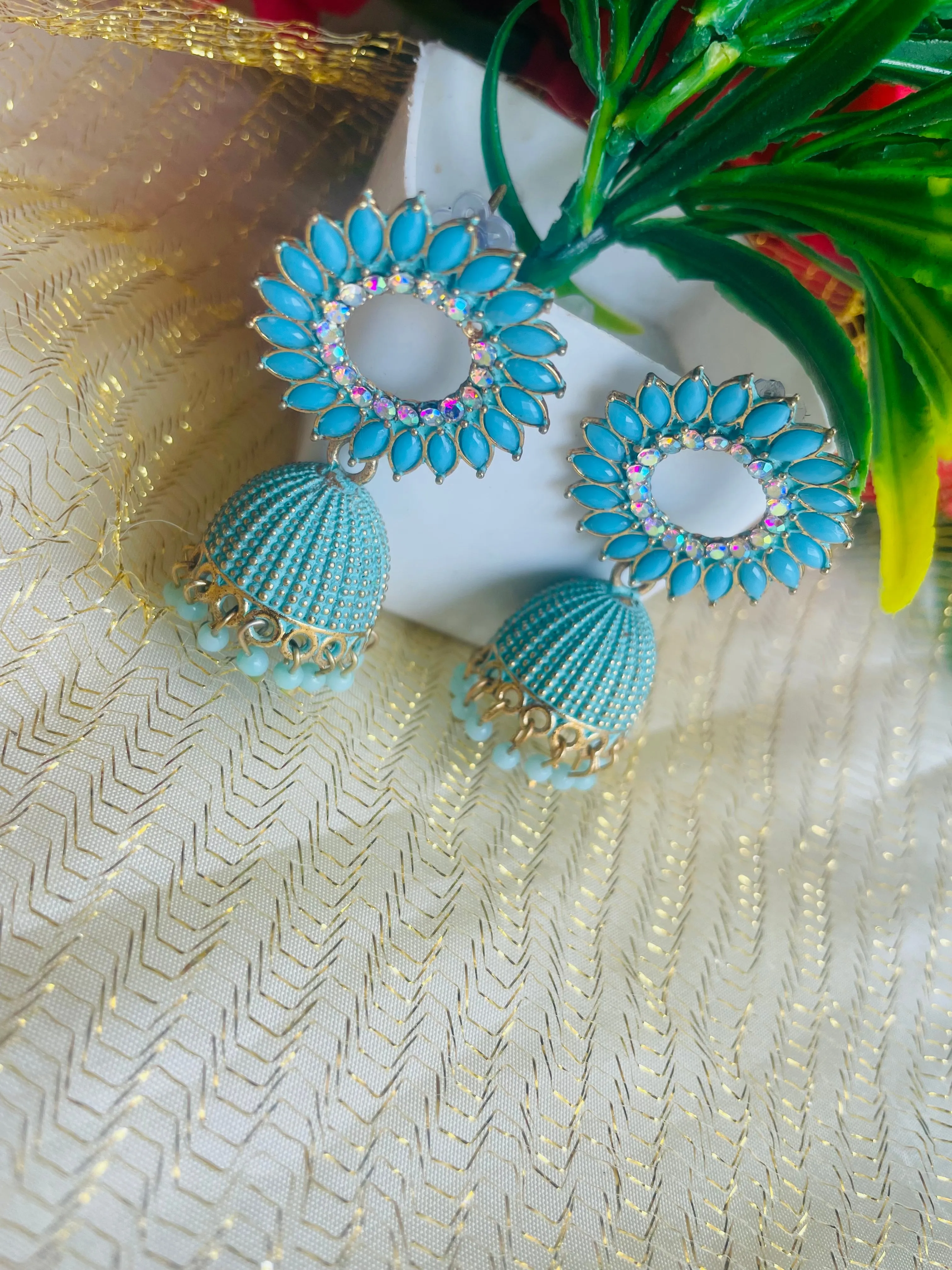SUN FLOWER AQUA JHUMKIS