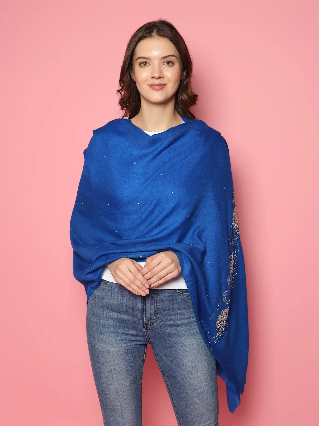 Swarovski Pashmina Shawl, Blue Pashmina Shawl with signature swarovski swans