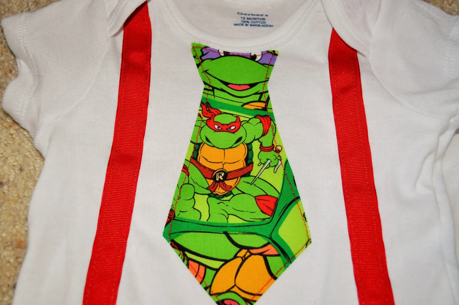 Teenage Mutant Ninja Turtles TMNT tie with matching suspenders bodsuit Tshirt Leonardo Michelangelo Donatello Raphael cake smash