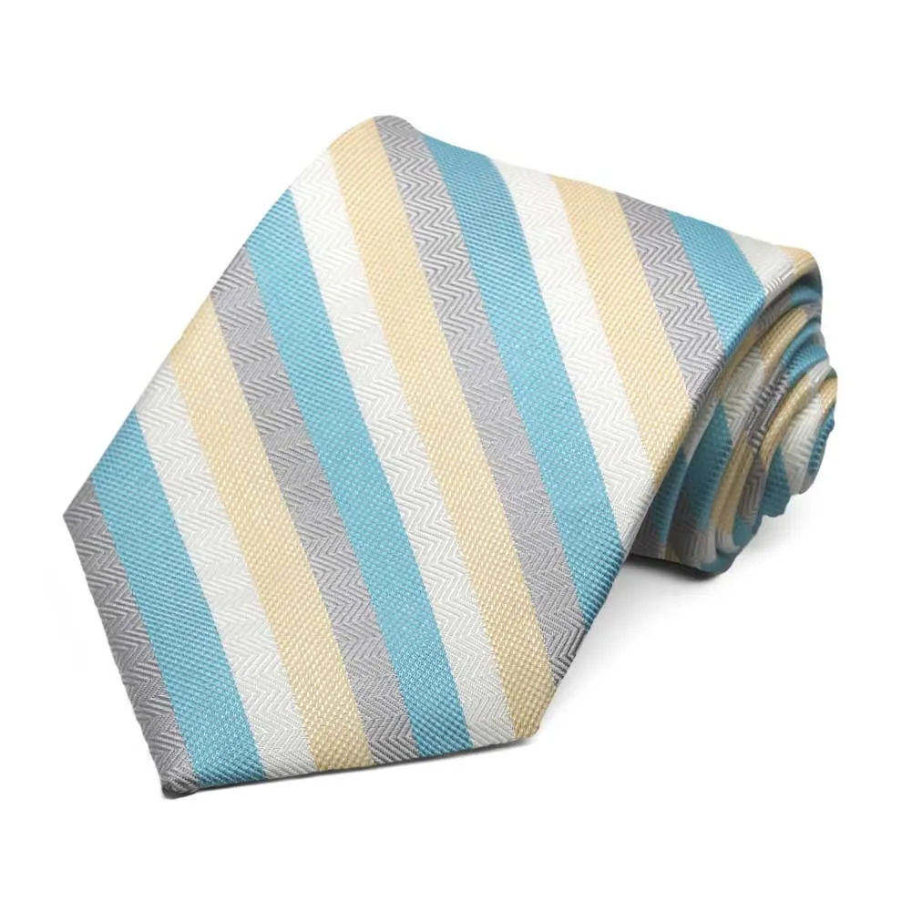 Turquoise and Light Yellow Instructor Striped Cotton/Silk Necktie