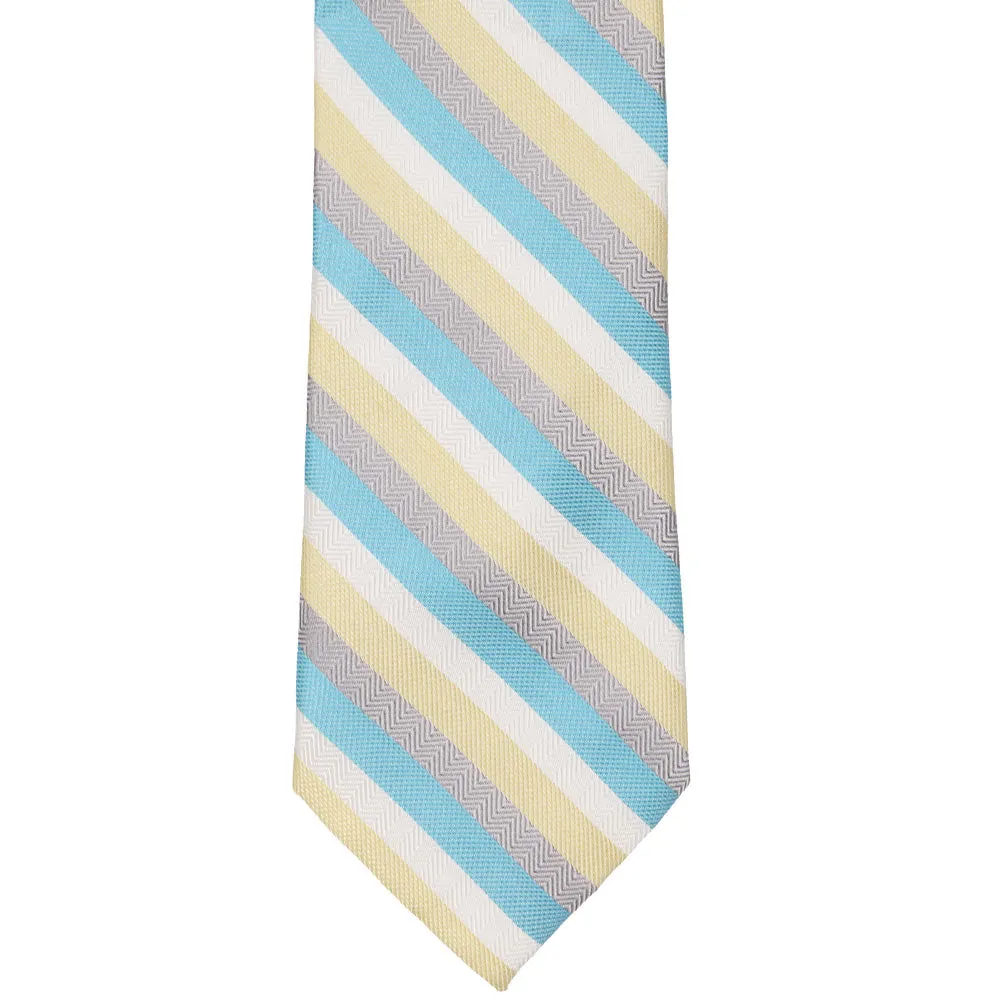 Turquoise and Light Yellow Instructor Striped Cotton/Silk Necktie