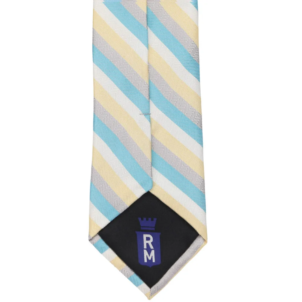Turquoise and Light Yellow Instructor Striped Cotton/Silk Necktie