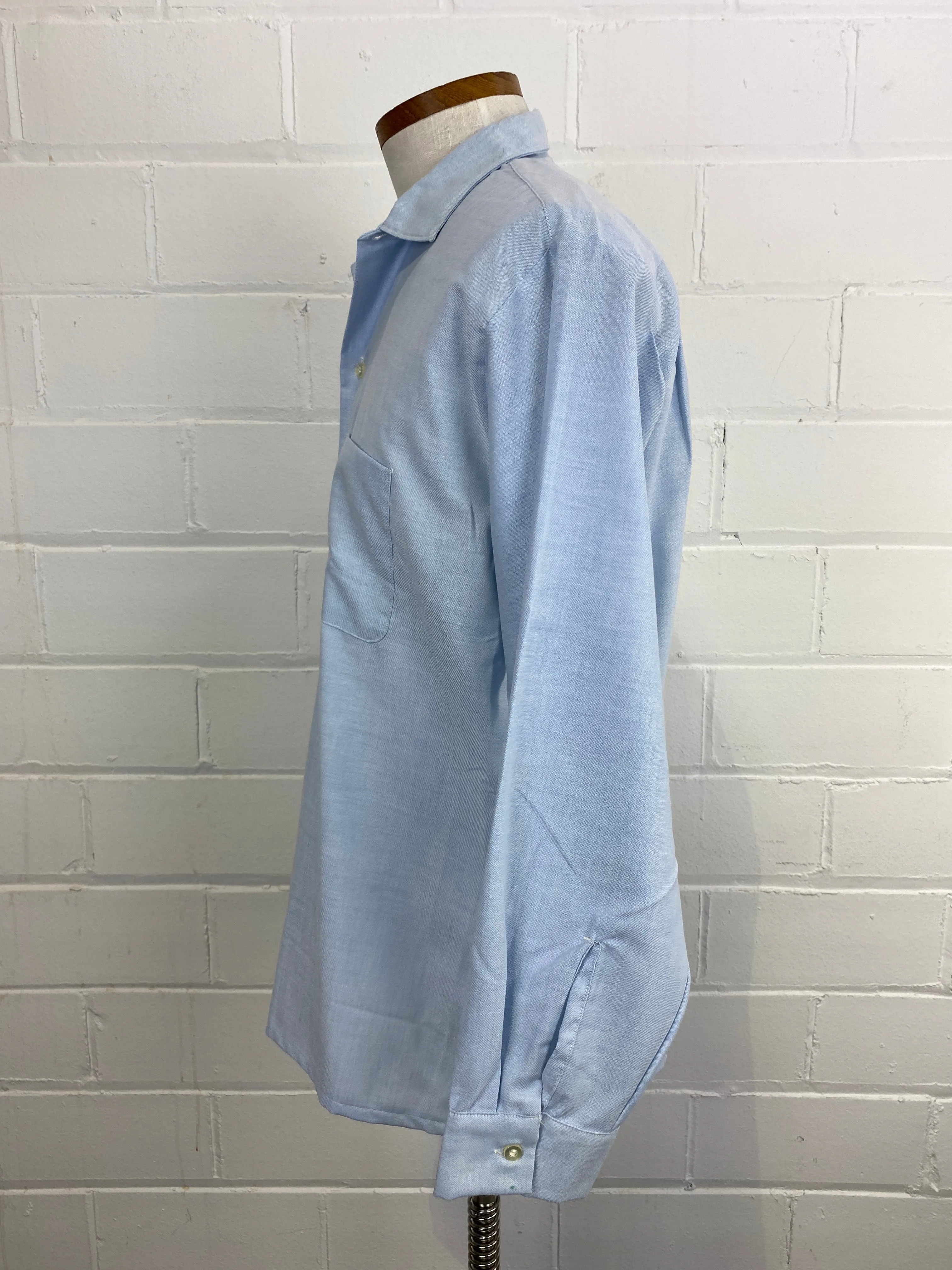 Vintage 80s Men's Light Blue Button-Up Shirt, Large