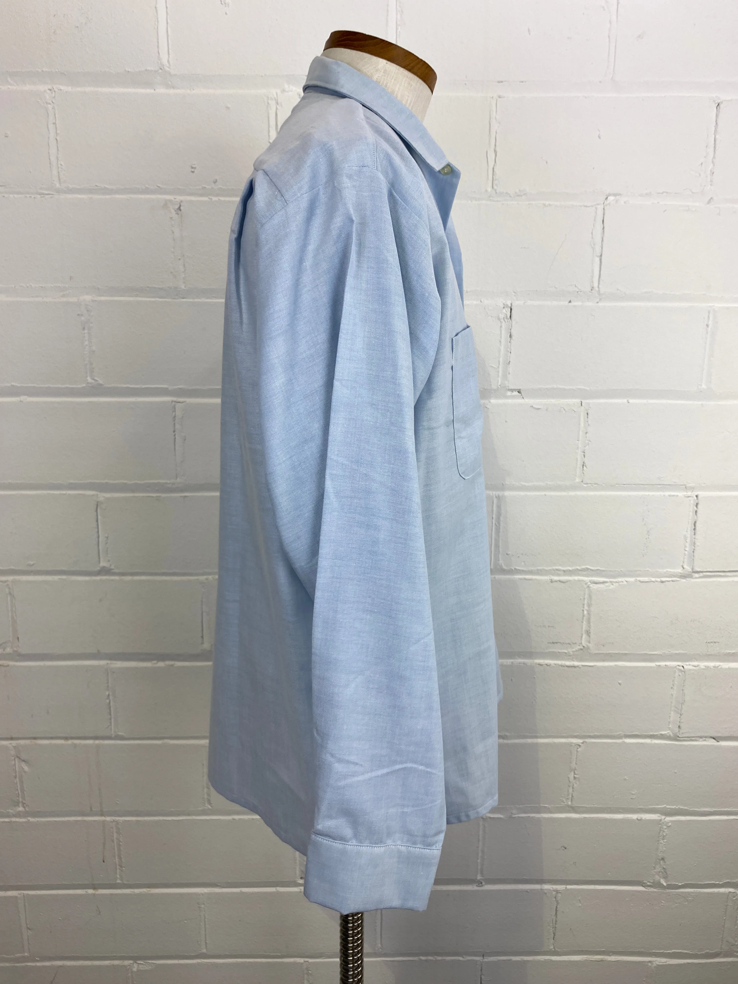 Vintage 80s Men's Light Blue Button-Up Shirt, Large