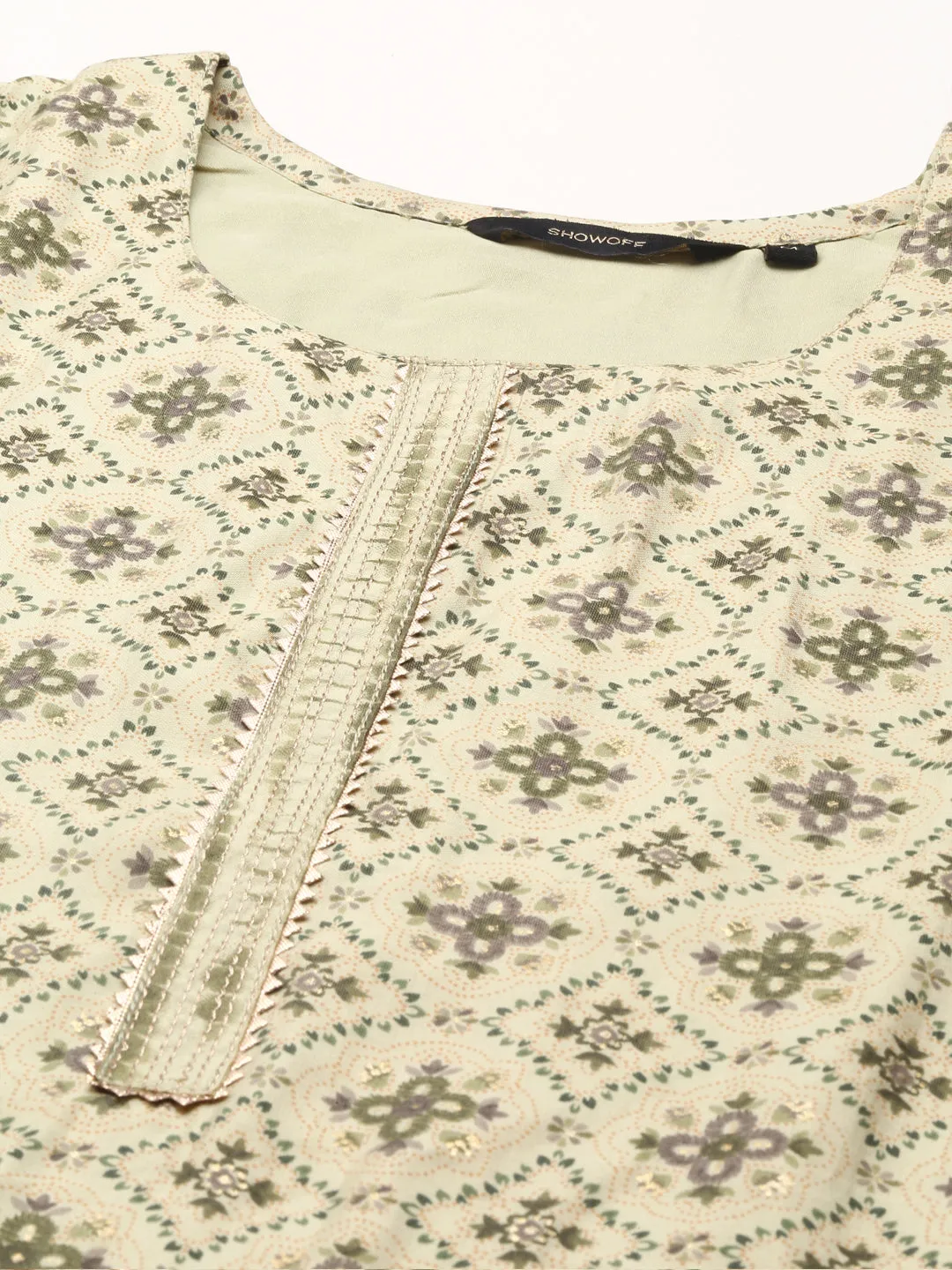Women Graphic Olive Straight Kurta Set