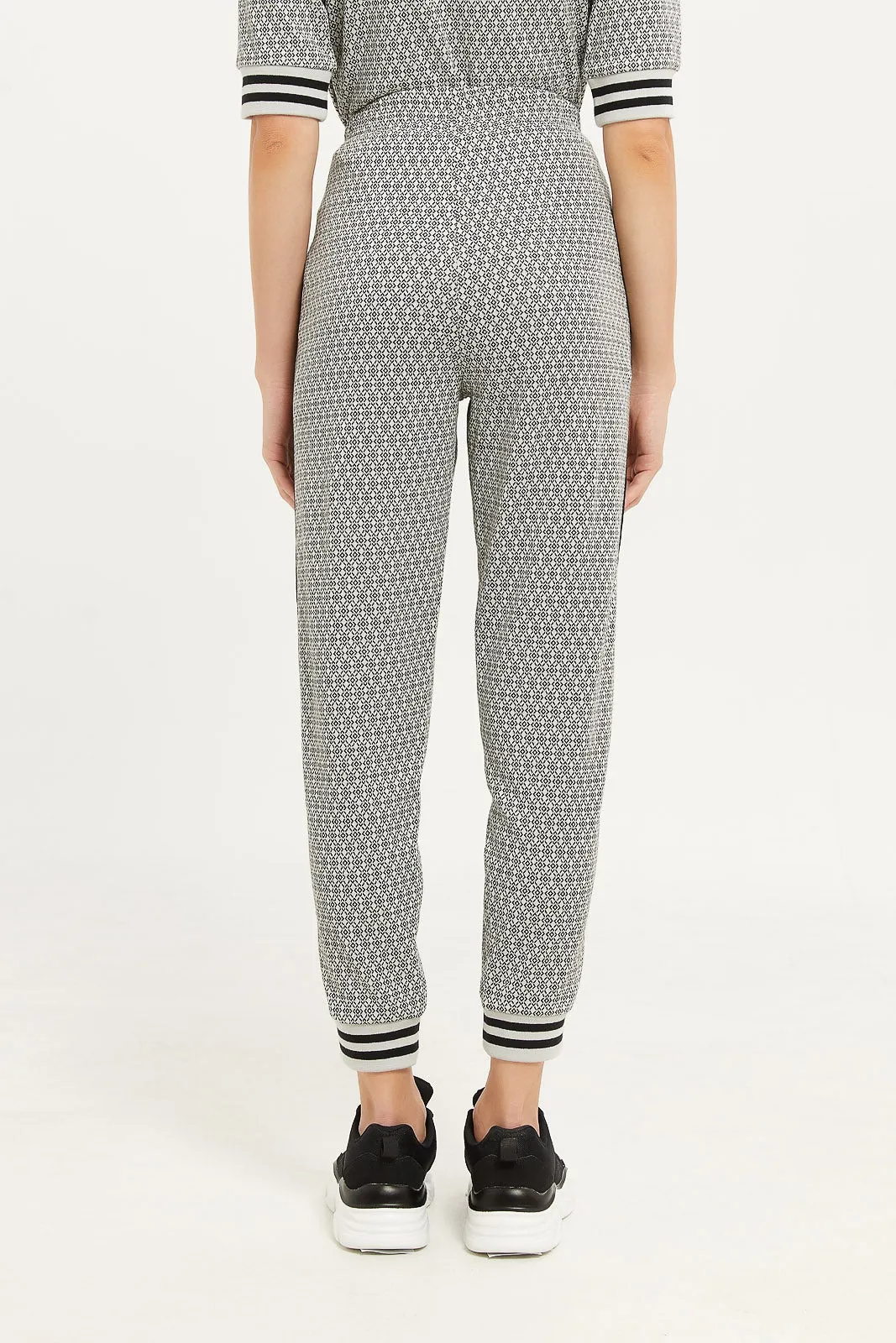 Women Grey And Black Jacquard Jogger Pants
