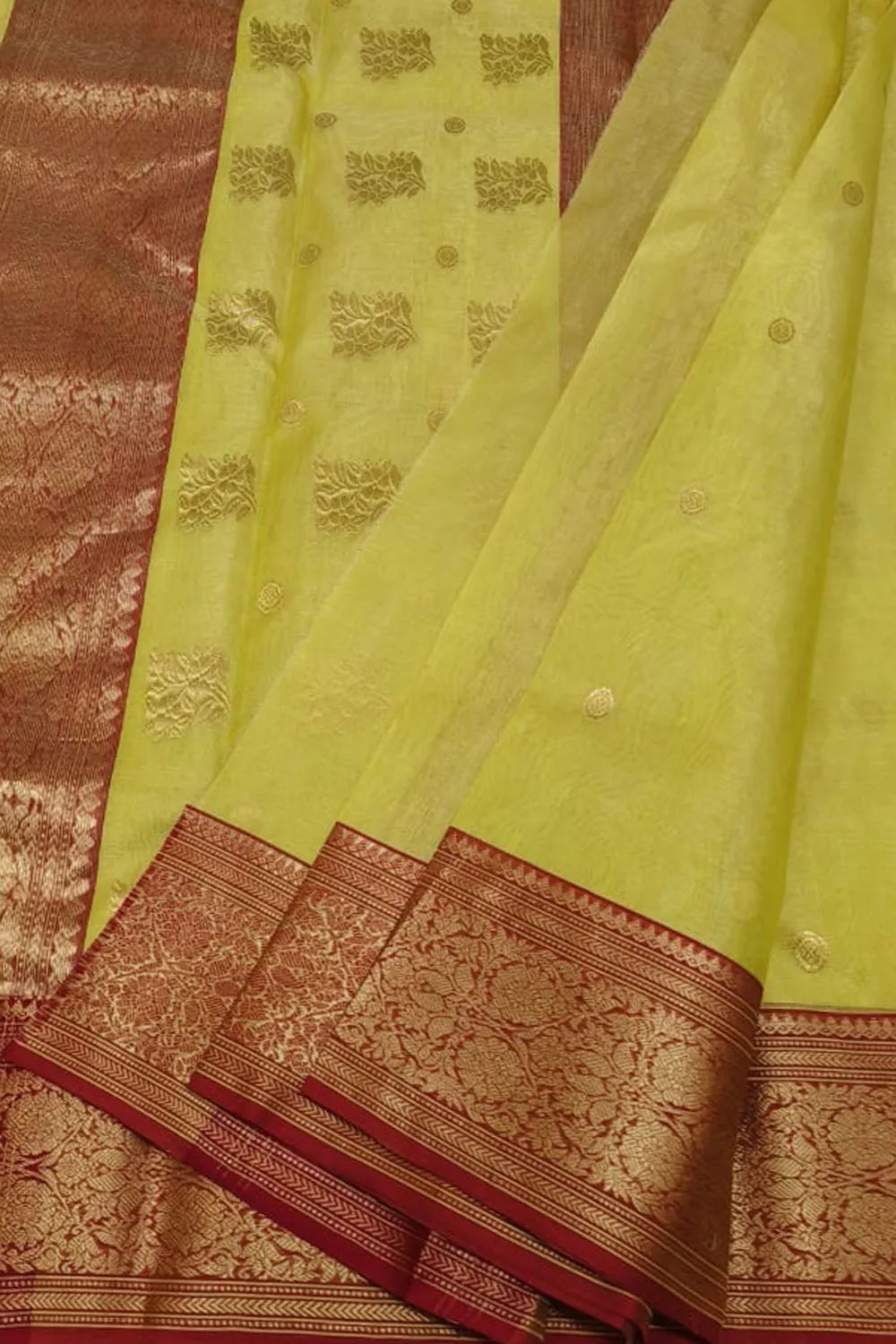 Yellow Chanderi Tissue Katan Silk Saree