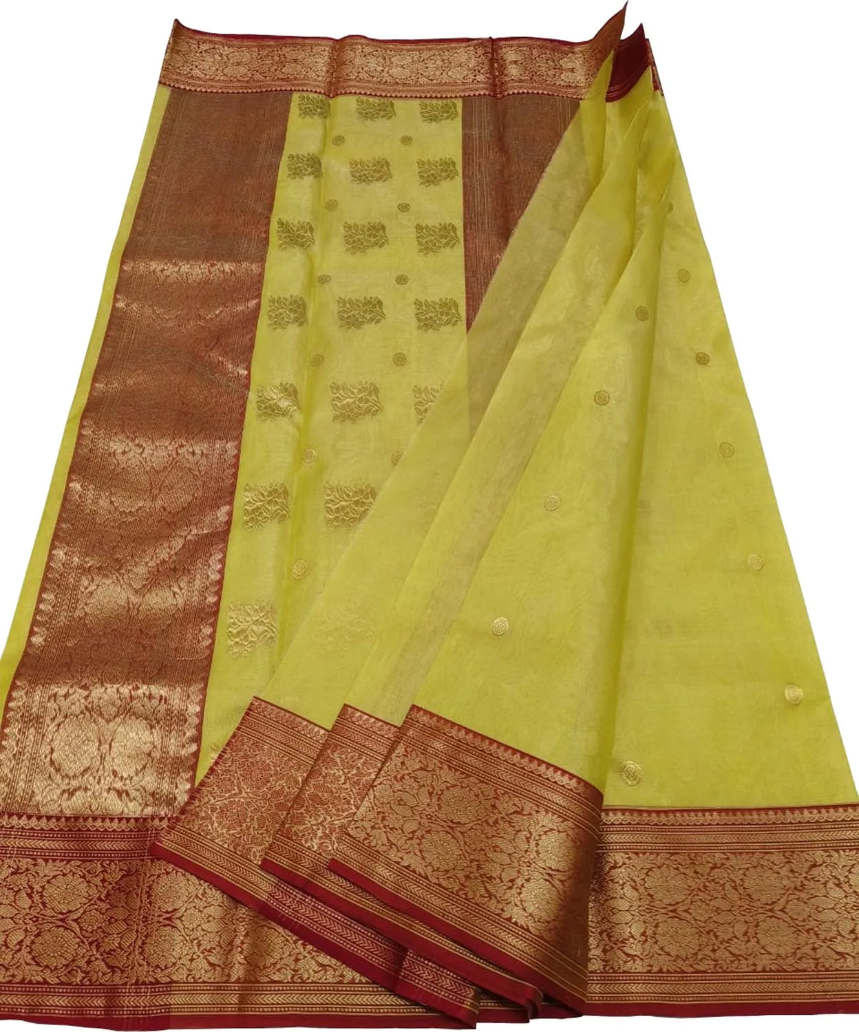 Yellow Chanderi Tissue Katan Silk Saree