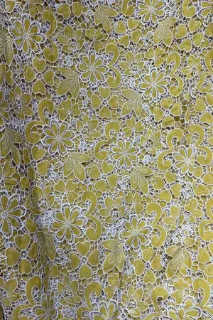 Yellow Crochet Cut Work Embroidered Cotton Crepe