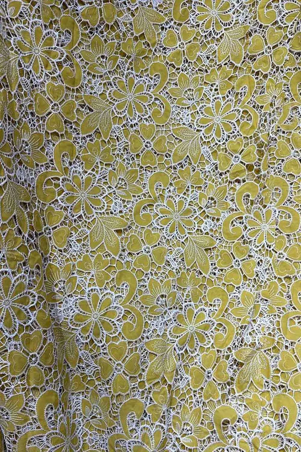 Yellow Crochet Cut Work Embroidered Cotton Crepe