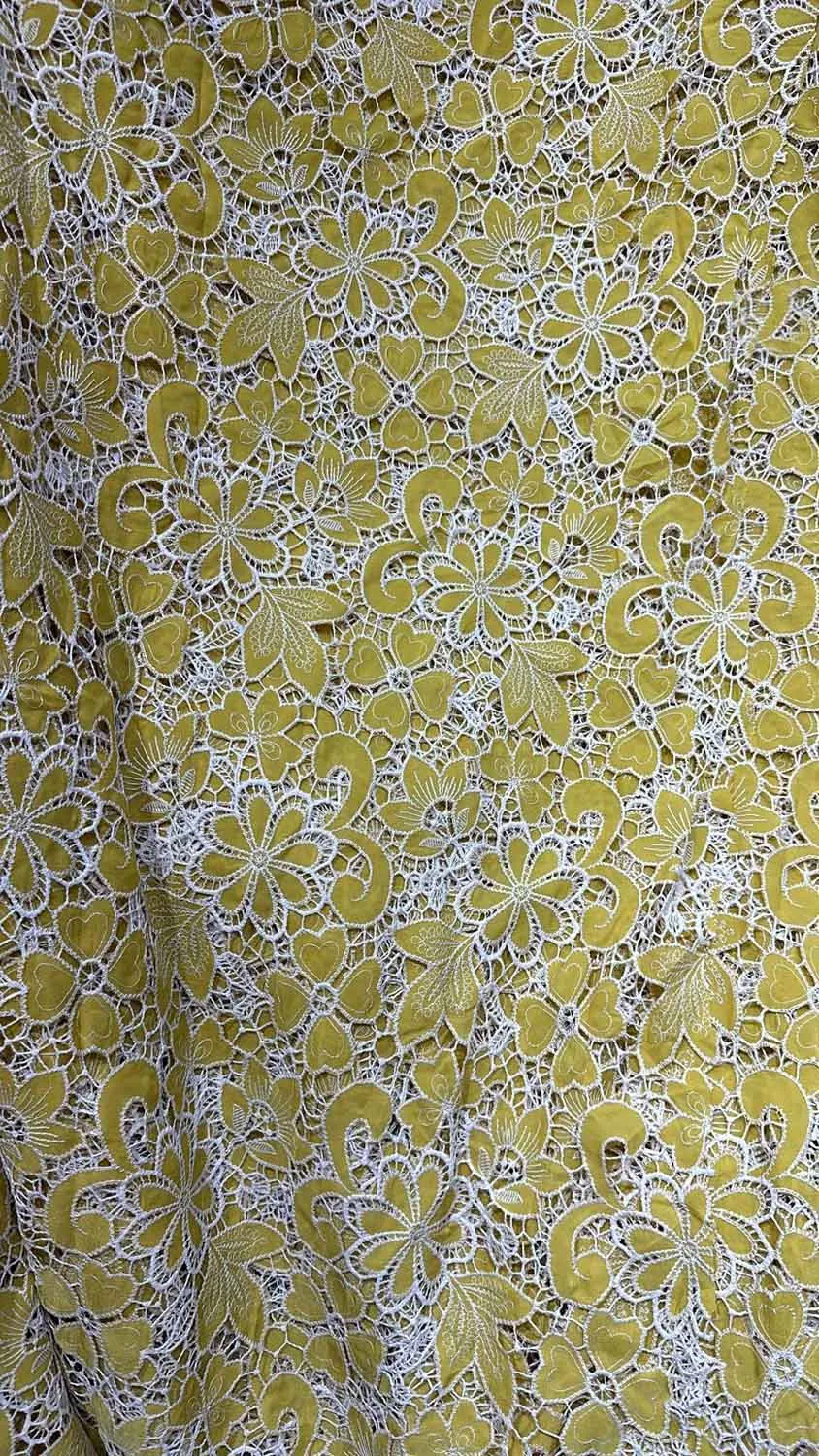 Yellow Crochet Cut Work Embroidered Cotton Crepe
